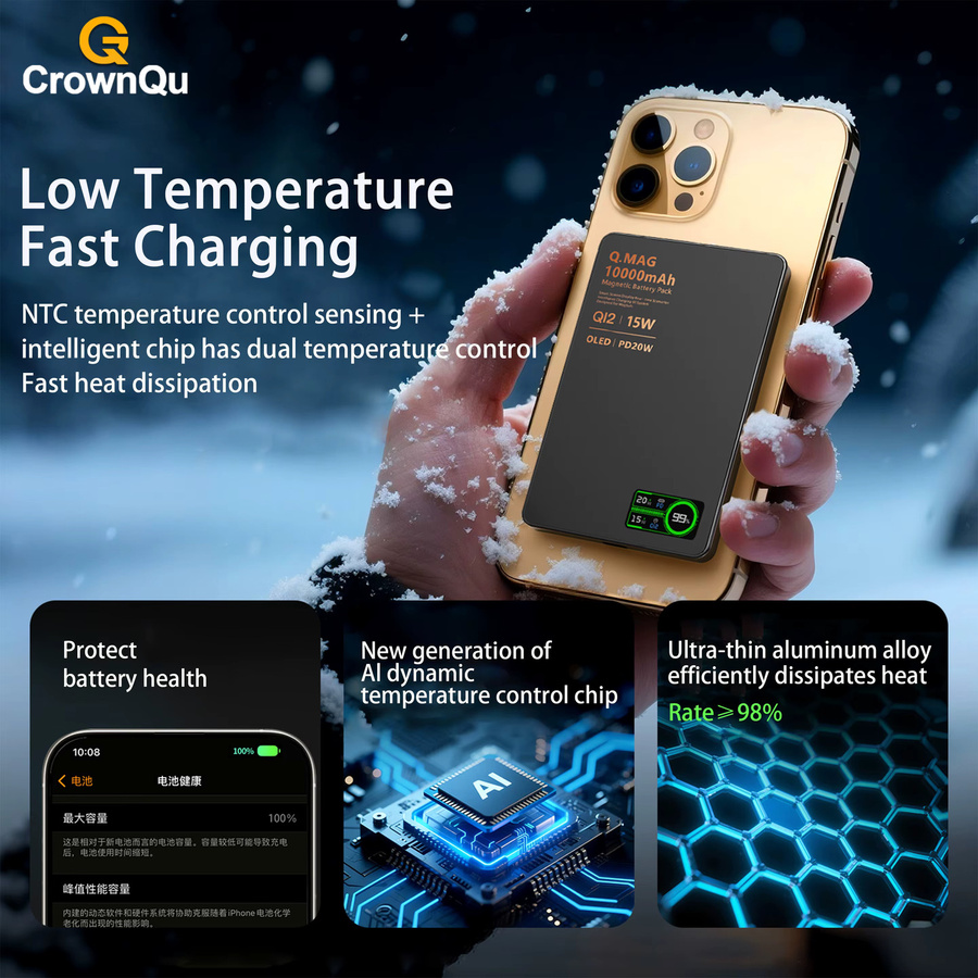 CrownQu Magnetische Kabellose Powerbank mit Qi 2.1 und USB-C Schnellladung, Externer Akku 10000mAh, Orange - Bild 5