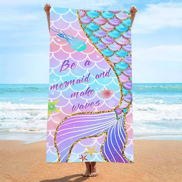Flylo Meerjungfrau Strandtuch blau, schnelltrocknendes Handtuch für Strand, Pool und Sport, B/H: 80 x 160 cm - Bild 1