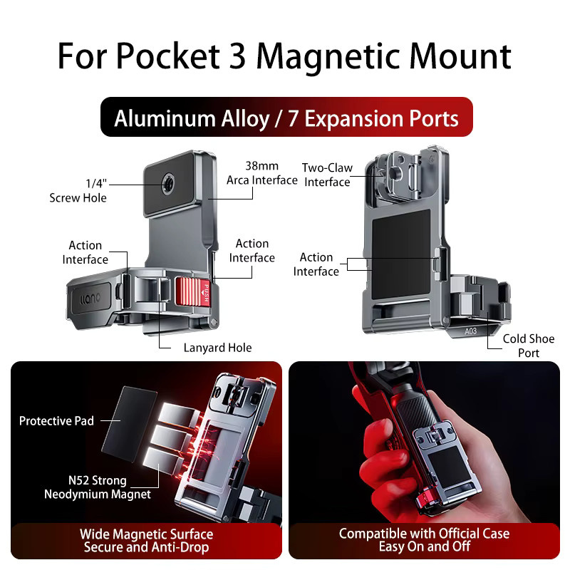 llano Magnetischer Expansionshalterung und Schutzverlängerungskäfig aus Aluminiumlegierung für DJI Pocket 3 - Bild 3