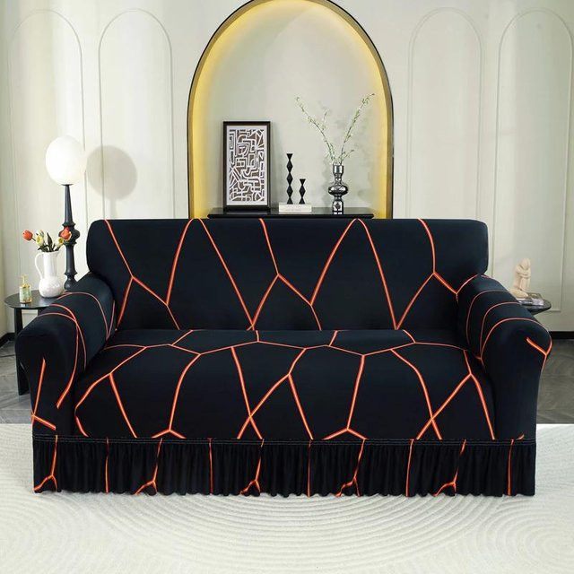 Elastischer Sofa Schonbezug mit Rock von Yiran bag in Schwarz mit floralem Print, Größe Medium - Bild 1