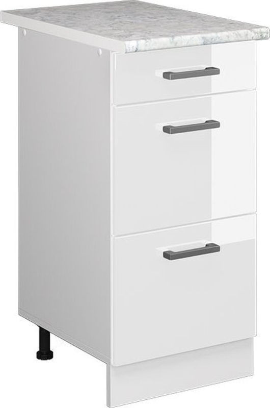 Küchenunterschrank R-line von Vicco in Weiß Hochglanz mit Marmor-Optik und Schubladen, B: 40 cm, H: 81,6 cm, T: 60 cm - Bild 1
