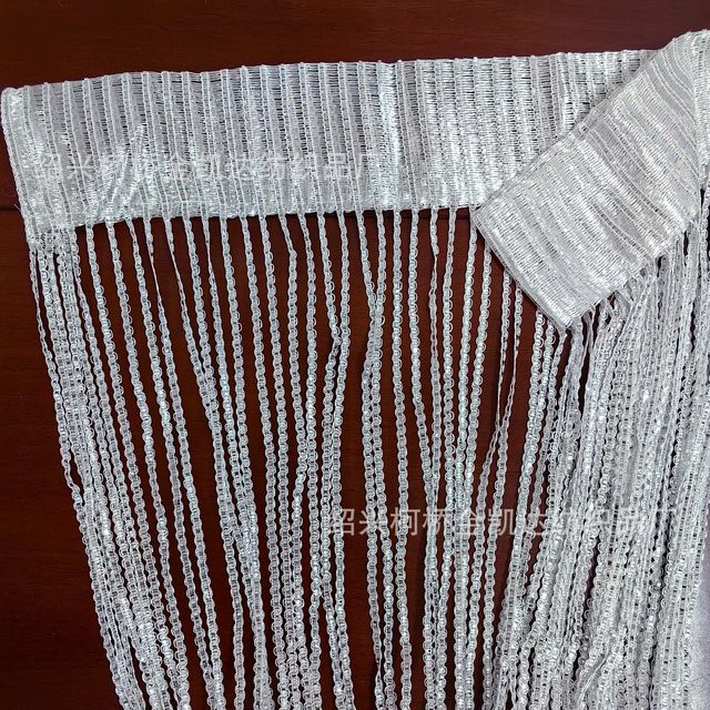 Chose One Faden-Schnurvorhang in Silber und Weiß, semi-transparent mit Streifenmuster, Höhe: 300 cm, Breite: 100 cm - Bild 1