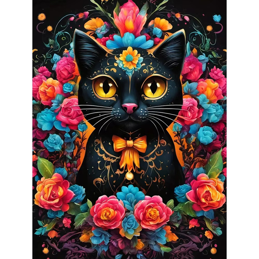 Evershine Diamantmalerei Katze mit Blumen als 5D DIY Kunst Mosaik Set in Multicolour, Breite: 30 cm, Höhe: 30 cm - Bild 4
