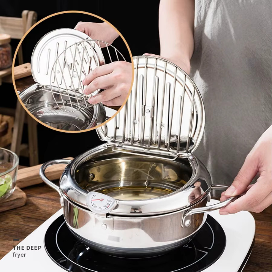 BAIJL Tempura-Fritteuse aus Edelstahl mit Thermometer und Deckel, Silber - Bild 4