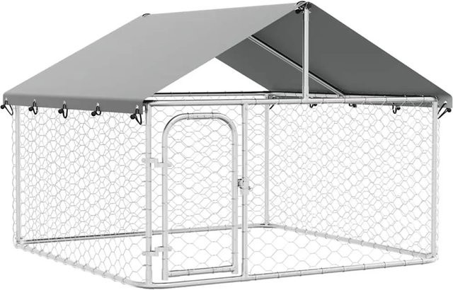 vidaXL Outdoor-Hundezwinger aus verzinktem Stahl mit Dach in Silber und Grau, B/T/H: 200 x 200 x 150 cm - Bild 1