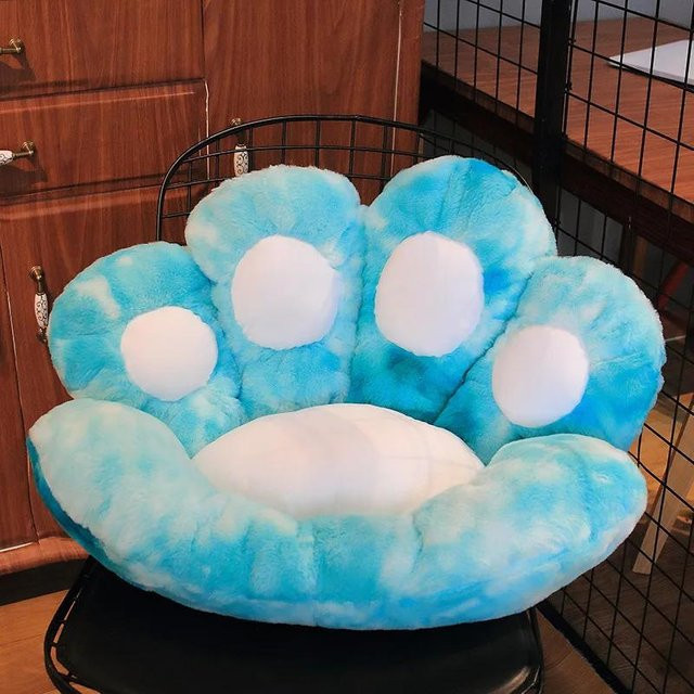 PONTUS Katzenpfoten-Plüschkissen in Blau, rundes Dekokissen aus Kunstfell für Sofa und Boden, Breite: 60 cm, Tiefe: 60 cm - Bild 1