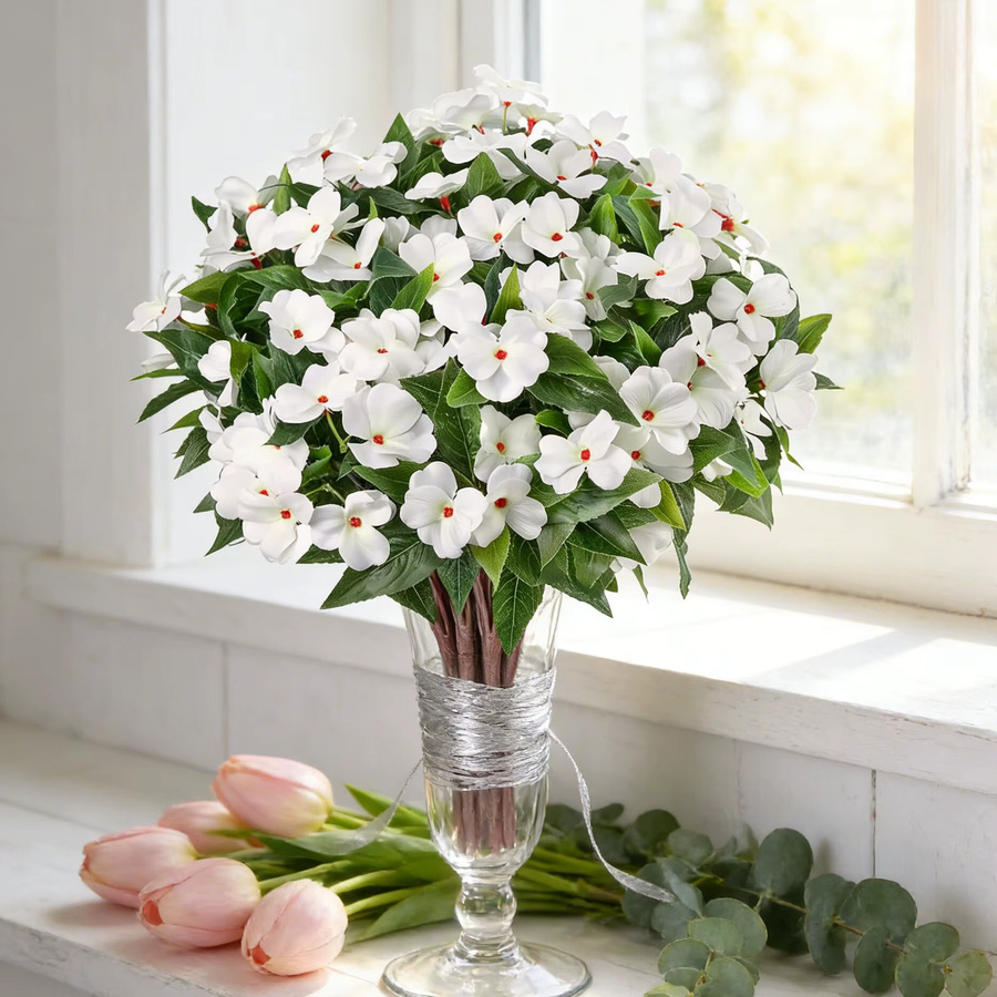 XIAOYINMO Seidenbalsam Künstliche Blumen in Pink und Weiß für Hochzeit, Tischdekoration und DIY-Geschenke - Bild 1