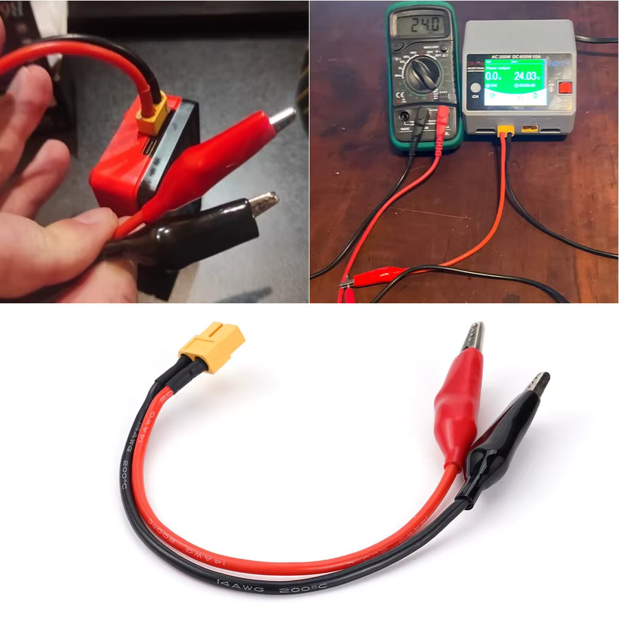 SkyRC XT60 Stecker Kabel mit Alligator Clips für NC2500 Pro Motor Einlaufkurve, 14AWG, Rot, Länge: 20 cm - Bild 2