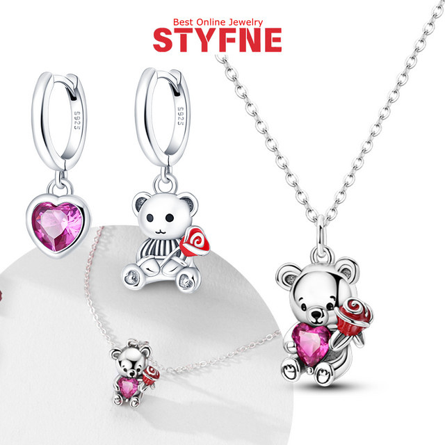 Halskette und Charm-Ohrringe, 925 Silber, Kristall, Damen - Bild 1