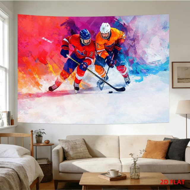 Eishockey Sport Wandteppich von JMG Household Supplies mit abstraktem Spieler-Druck in Mehrfarbig, Breite: 120 cm, Höhe: 180 cm - Bild 1