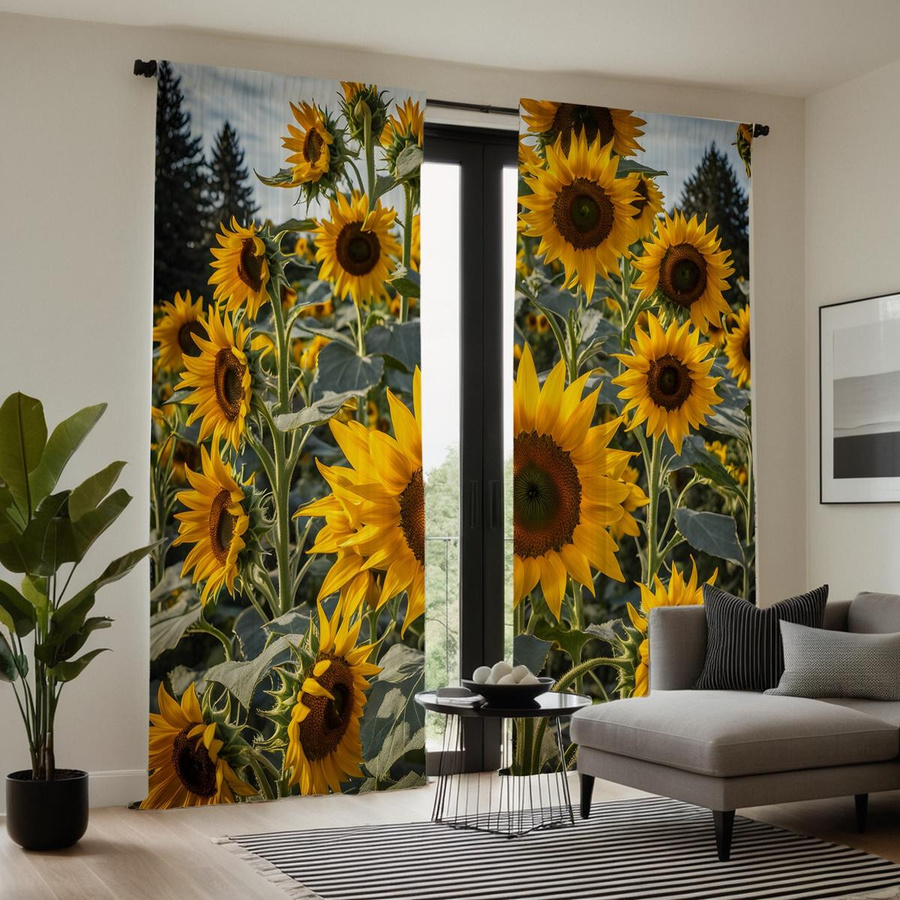2er-Set Sonnenblumen Garten Vorhang Gelb mit Bindeband, halbtransparent mit floralem Digitaldruck für Wohnzimmer und Schlafzimmer, B: 132 cm, H: 160 cm - Bild 3