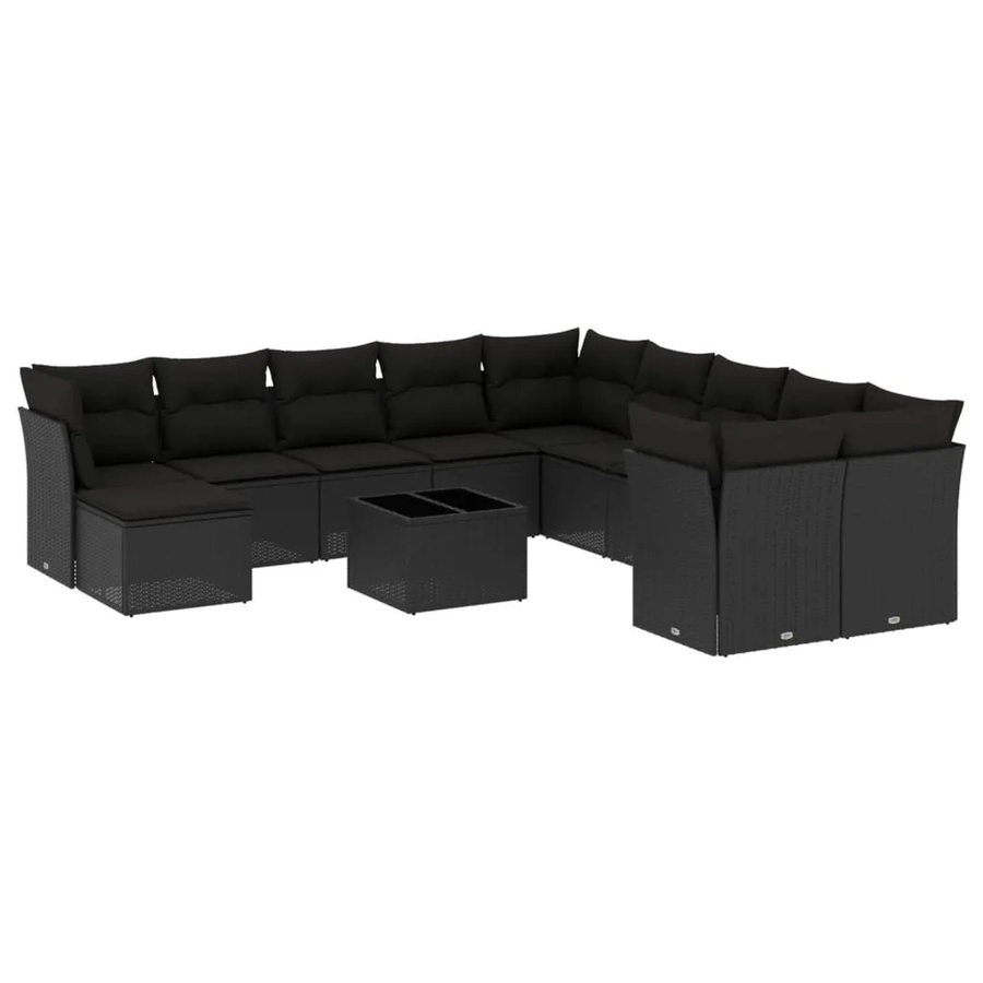vidaXL 12-tlg Garten-Sofagarnitur aus Poly-Rattan mit Kissen, Schwarz - Bild 2