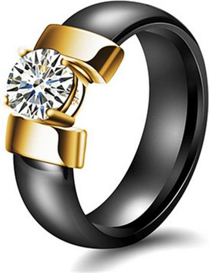 KaiTingu Ring Keramik, Schwarz, Kristall, Unisex - Bild 1