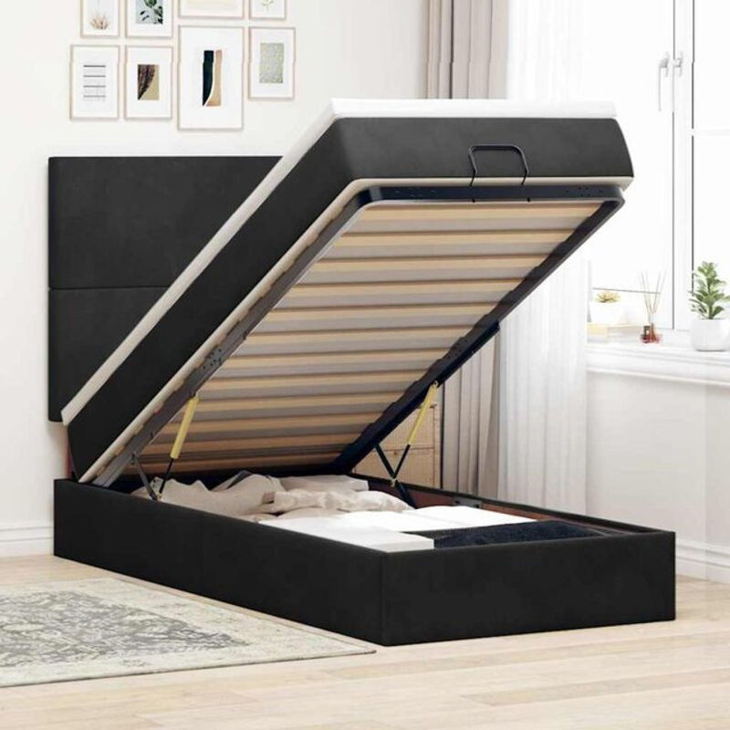 Vidaxl Ottoman Polsterbett aus Samt mit LED und Matratze, Schwarz, B/T/H: 90 x 200 x 118 cm - Bild 1
