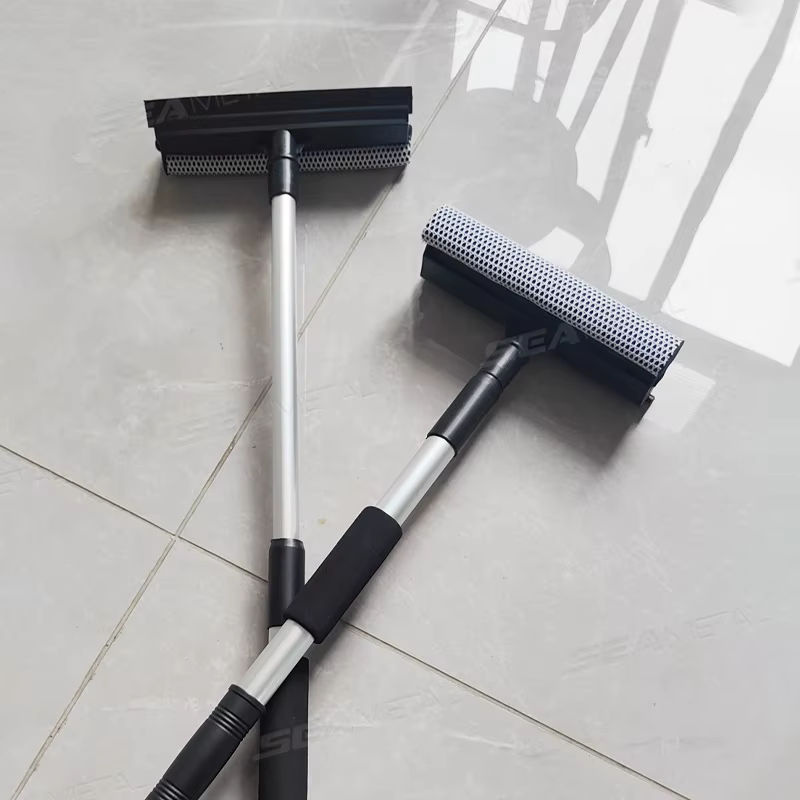 SEAMETAL Fensterreinigungsbürste in Schwarz mit T-förmigem Wischer und doppelseitiger Schwammbürste für Spiegel, Glas, Badezimmer und Küche - Bild 4