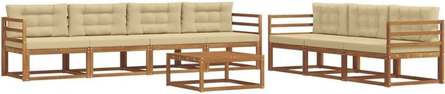 vidaXL Outdoor-Sofagarnitur aus Akazienholz mit Kissen, 8-teilig, Natur und Beige - Bild 1