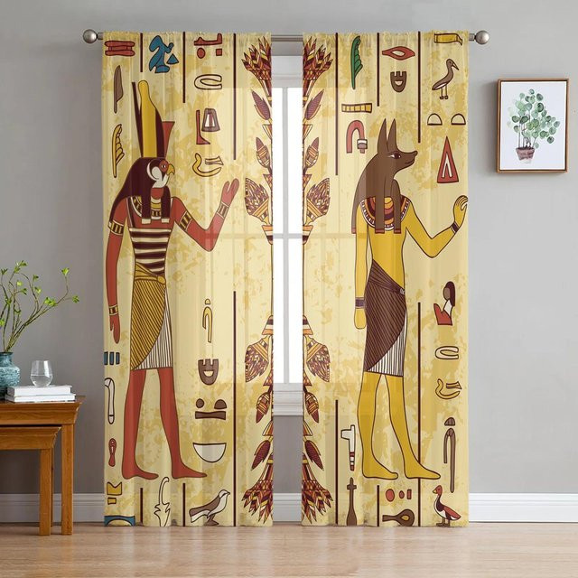 Yiran Furniture Transparente Tüllvorhänge im Retro-Stil, Beige, B: 135 cm, H: 115 cm - Bild 1