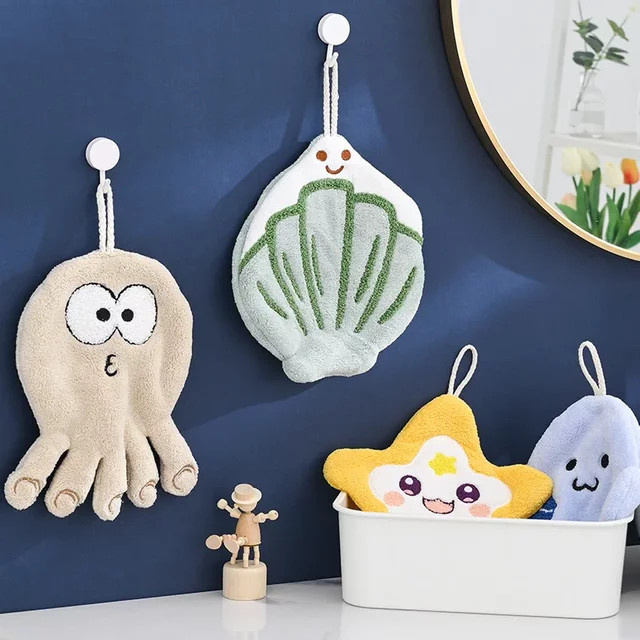 Handtuchset mit Seestern- und Quallen-Motiv in Gelb für Kinder, saugfähige Velvet-Handtücher für Bad und Küche - Bild 1