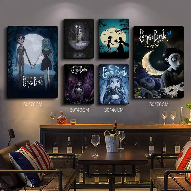 Retro Cartoon Corpse Bride Klebeposter aus Kraftpapier in Braun und Multicolour für dein Zimmer oder Café - Bild 1