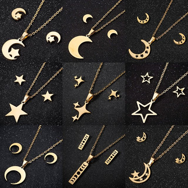 Halskette und Ohrringe Set, Edelstahl, Gold, Damen - Bild 1