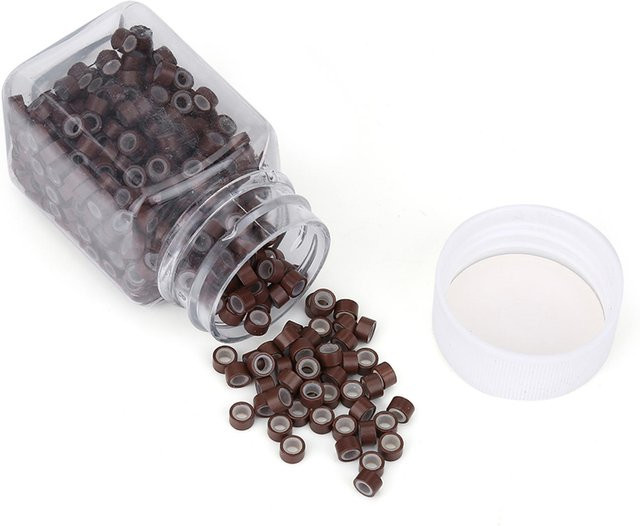 DIYelecs Haarverlängerungshülsen Mikroringe, Aluminium Silikonperlen, Beige Braun - Bild 1