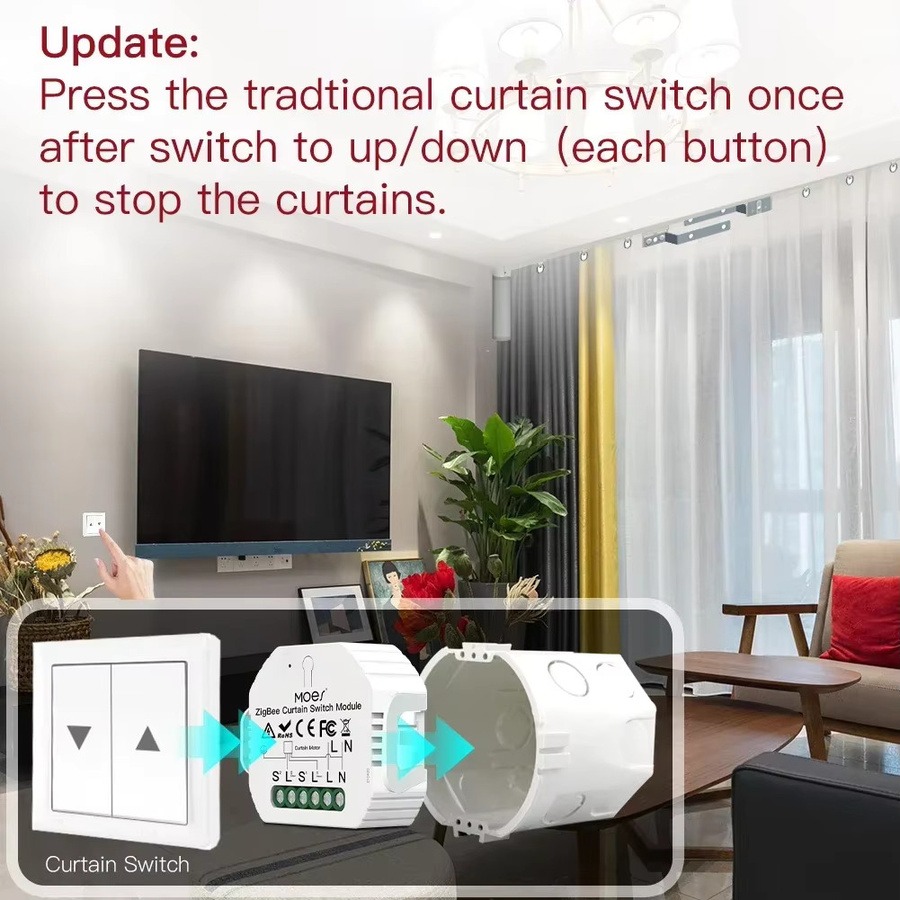 MOES ZigBee 3.0 Smart Vorhang Schalter Modul für motorisierte Rollläden und Jalousien in Weiß, kompatibel mit Tuya Smart, Leben, Alexa und Google Home - Bild 2