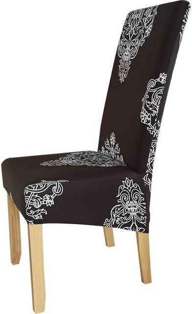 Stretch-Stuhlbezug in XL-Größe mit geometrischem Design für Esszimmerstühle, Farbe: Schwarz/Weiß - Bild 1