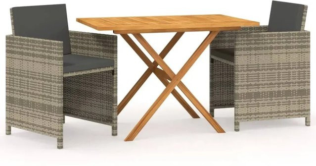 vidaXL 3-teilige Garten-Essgruppe aus Akazien-Massivholz mit grauen Kissen in rustikalem Design - Bild 1