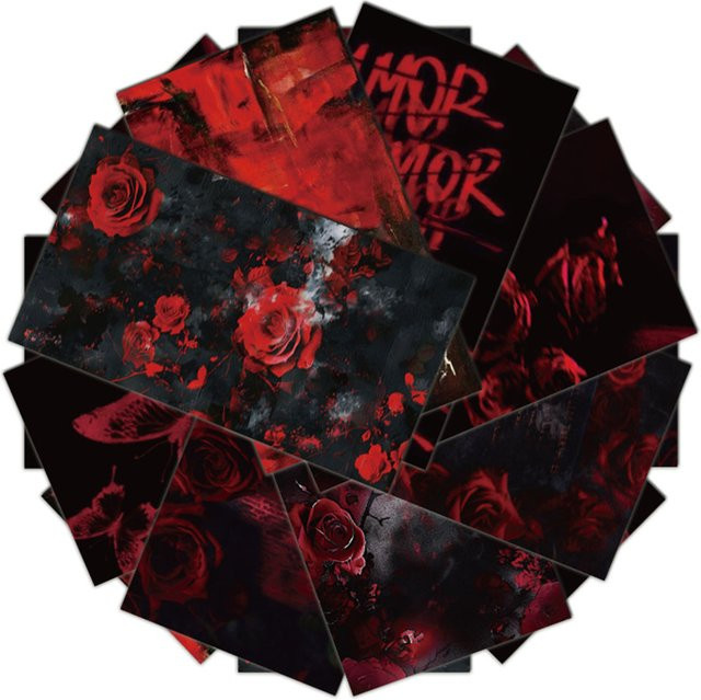 8er Set wasserfeste DIY Collage Aufkleber mit Rosen-Design in Schwarz und Rot - Bild 1