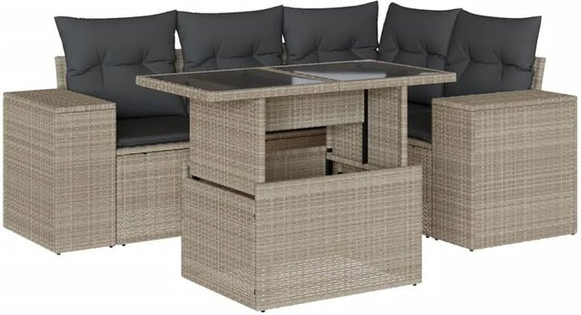 vidaXL 5-tlg. Garten-Sofagarnitur in L-Form mit Kissen und Couchtisch, Anthrazit/Grau, Poly Rattan und Metallgestell - Bild 1