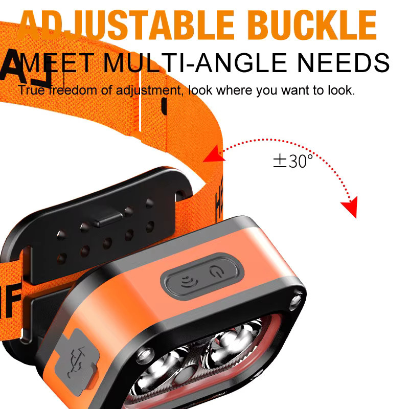 SSET Wiederaufladbare LED-Stirnlampe mit COB-Technik in Orange, ultraheller Scheinwerfer mit 5 Modi und verstellbarem Winkel für Sport und Camping - Bild 5