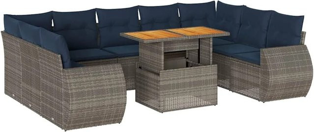 vidaXL 10-tlg Garten-Sofagarnitur in L-Form aus grauem Poly-Rattan mit Kissen und pulverbeschichtetem Stahlgestell - Bild 1