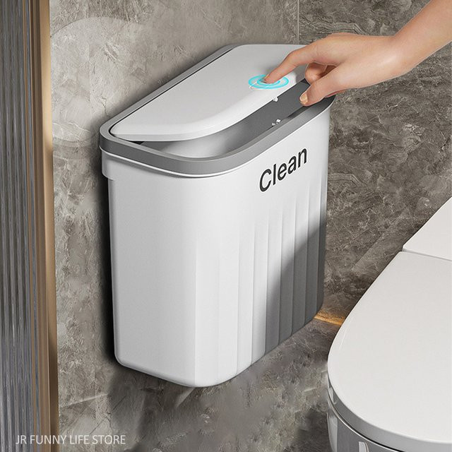 Wandmontierter Mülleimer mit Deckel von WudenCozfy, 12L, Weiß, Touch-Funktion für Badezimmer und Küche - Bild 1