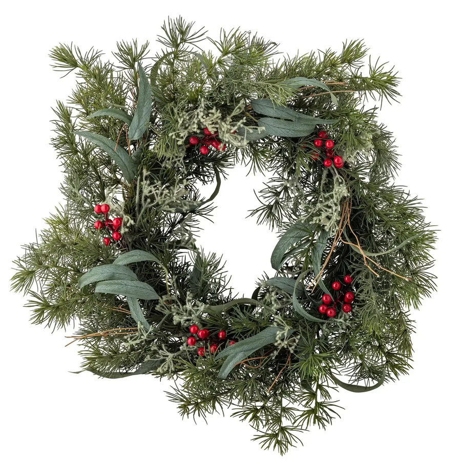 Bloomingville Weihnachtskranz aus Kunststoff in Grün und Rot, Durchmesser: 60 cm - Bild 1