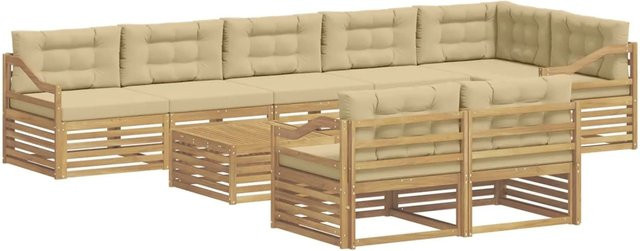 vidaXL Outdoor-Sofagarnitur in L-Form aus Akazienholz mit 9 Kissen in Weiß und Beige - Bild 1