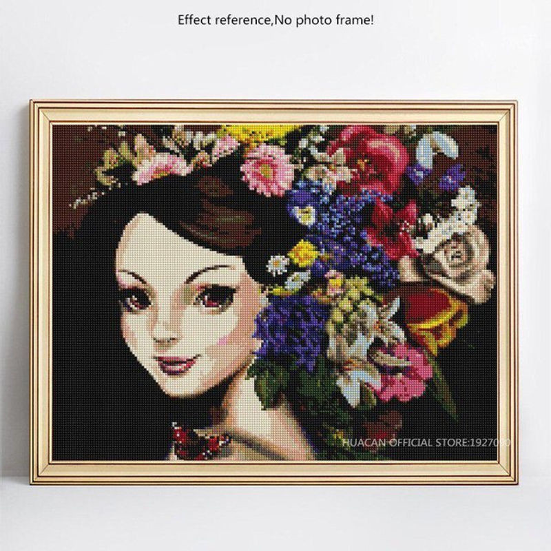 FIYO Diamond Painting Set Portrait Frau und Blumen 5D Mosaik Dekoration, mehrfarbig, B x H: 20 x 30 cm - Bild 1