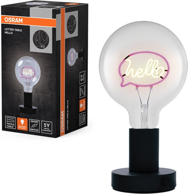 OSRAM LED-Tischleuchte Lettertable Hello in Schwarz aus Metall und Glas, E27, B/T/H: 12,5 x 12,5 x 23,1 cm - Bild 4