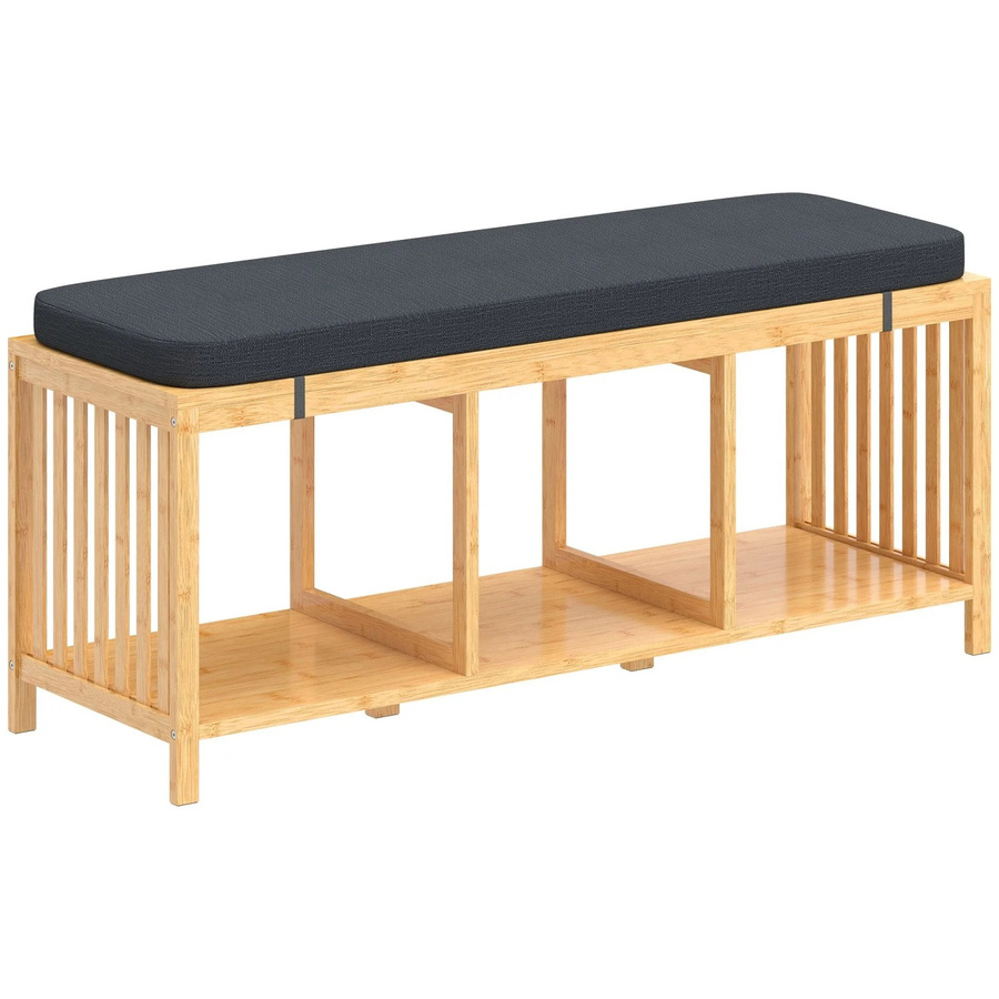 HOMCOM Schuhbank aus Bambus mit Polsterung in Naturholz, B/T/H: 102 x 33 x 45 cm - Bild 2