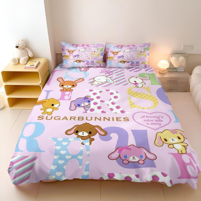 Honey Bonnie Bettwäsche-Set Bin Chi Textiles Sanrio Sugarbunnies für Kinder in Rosa und Gelb, bestehend aus Bettbezug und Kissenbezug, B/H: 135 x 200 cm - Bild 1