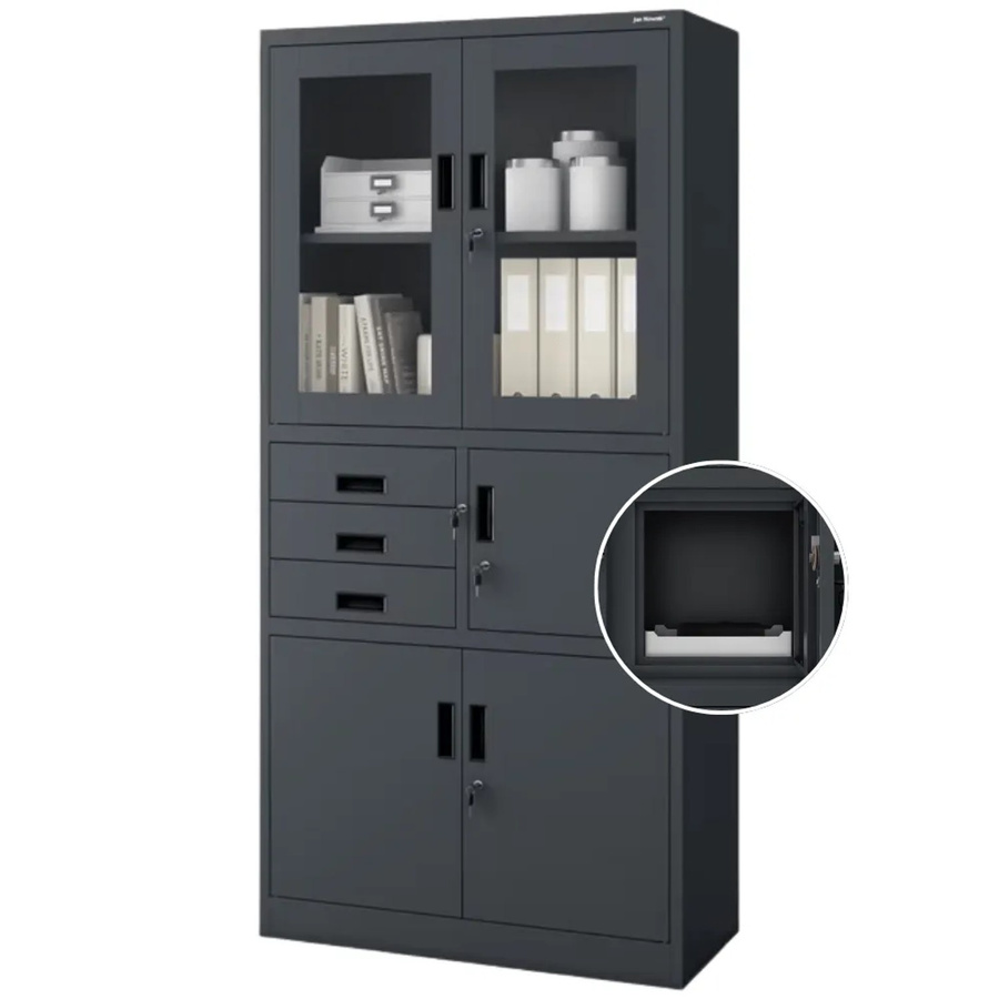 DELUKE Vitrinenschrank aus Stahl mit Glastüren und abschließbaren Schubladen in Anthrazit matt, H x B x T: 185 x 90 x 40 cm - Bild 2