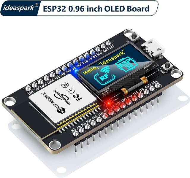 ideaspark ESP32-Entwicklungsboard mit 0,96-Zoll-OLED-Display, CH340, WLAN + BLE-Funkmodul und Micro-USB in Schwarz - Bild 1