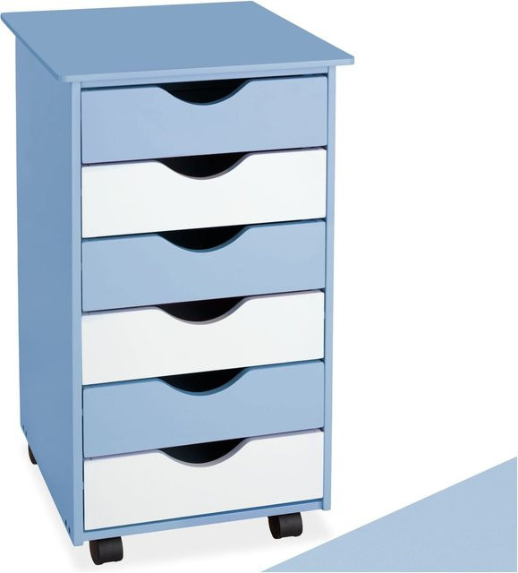 tectake Rollcontainer aus Holz in Blau mit 6 Schubladen und Rollen, B/T/H: 36 x 40 x 65 cm - Bild 1