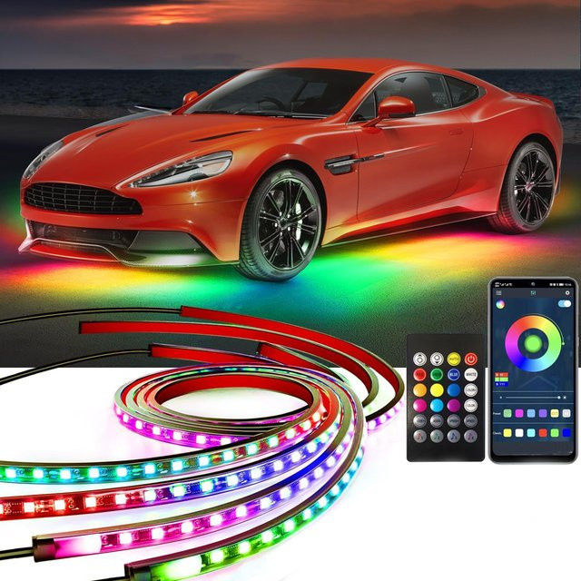 AnautosL 4in1 Neon LED Auto Underglow Set RGB Multicolour Wasserdichte LED Streifen mit App und Fernbedienung - Bild 1