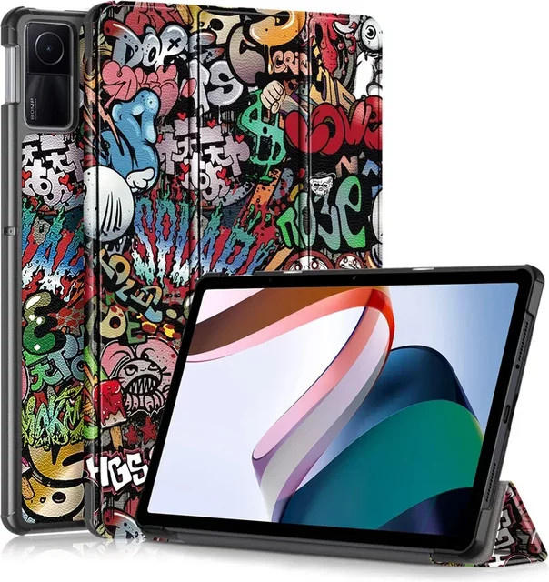 Xiaomi Tablet Hülle mit dreifach faltbarem Ständer und Auto Wake-Sleep Funktion für Xiaomi Pad 6, Mi Pad 5 Pro und Redmi Pad SE 11 2023 in Rot/Mehrfarbig - Bild 1