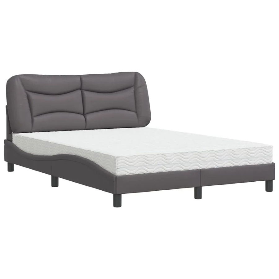 vidaXL Bett mit Matratze aus Kunstleder und Strick in Grau, B/T/H: 120 x 200 x 17 cm - Bild 2