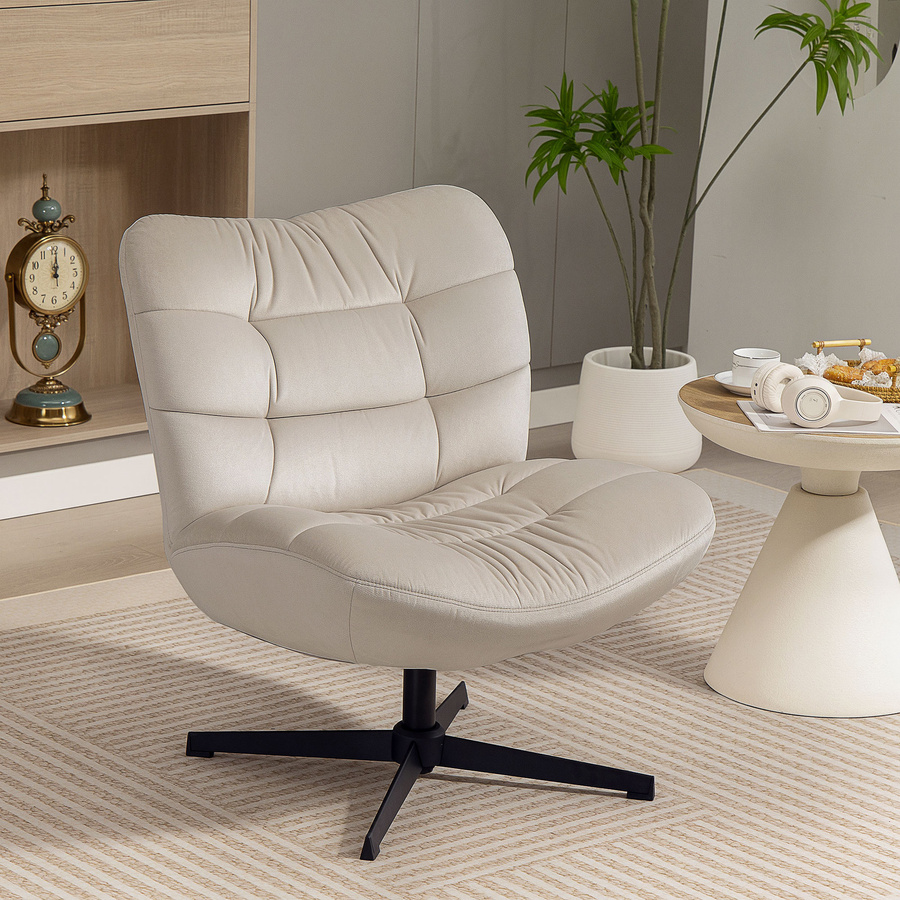 HOMCOM drehbarer Wohnzimmer-Sessel 360 Grad mit gepolsterter Chenille-Sitzfläche in Beige - Bild 2