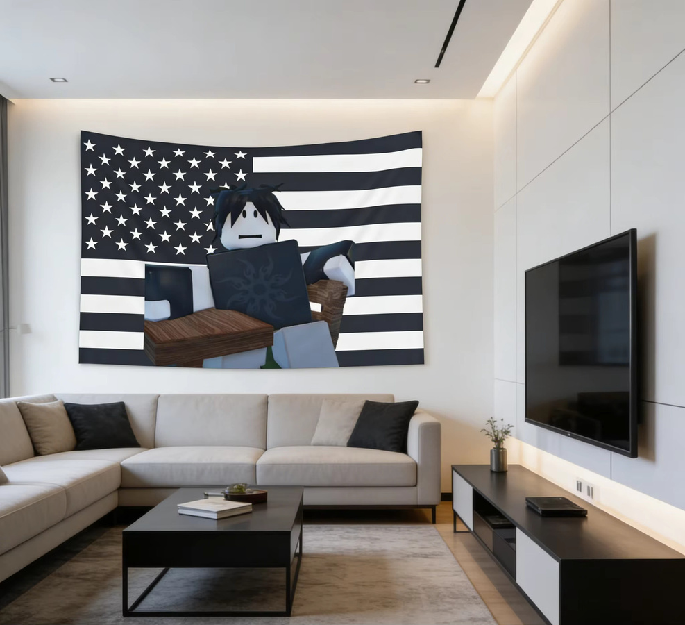 Two Time R Design Wandteppich mit patriotischem amerikanischem Flaggen-Motiv in Weiß, rechteckig - Bild 2