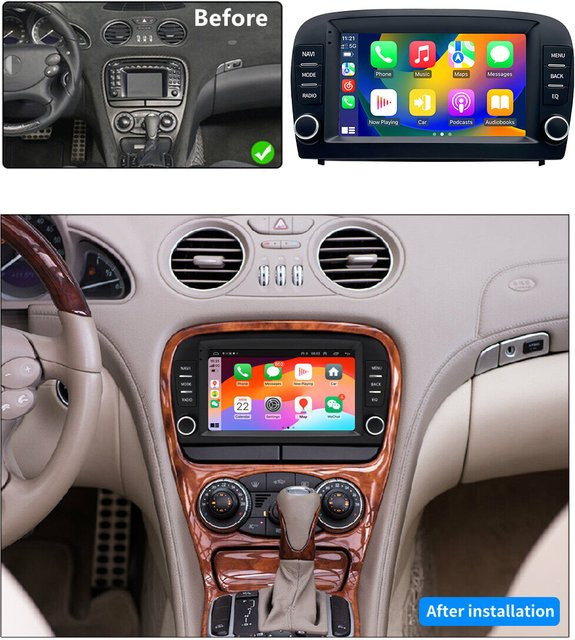Navinio Drahtloses Android Autoradio mit CarPlay und GPS für Mercedes-Benz SL R129 R230 in Schwarz - Bild 1