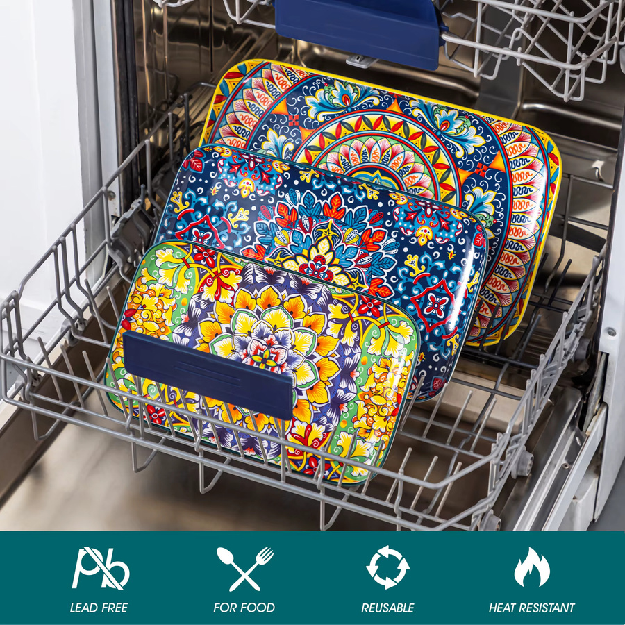 vancasso Keramik Salatteller-Set in Multicolour, 3/6-teilig mit rechteckigen Desserttellern für Kuchen, Salat oder Vorspeisen, ofenfest - Bild 2