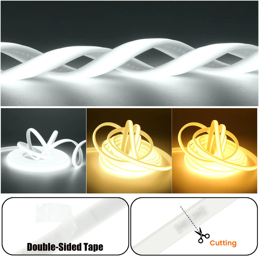 HEGEHE COB-Neonstreifen-Kit IP67 Wasserdicht mit Bluetooth-App-Steuerung, dimmbarer LED-Lichtstreifen aus Silikon für Außenbereich und moderne Oberflächenmontage - Bild 3